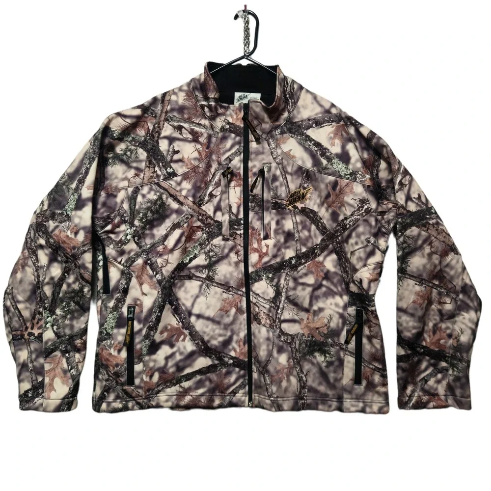 MOUNTAIN DEW Camo Softshell Jacket Mens 2XL Realtree Full Zip Fleece Lined